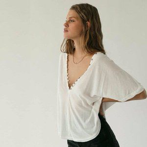 Free People White Button-Detail Top